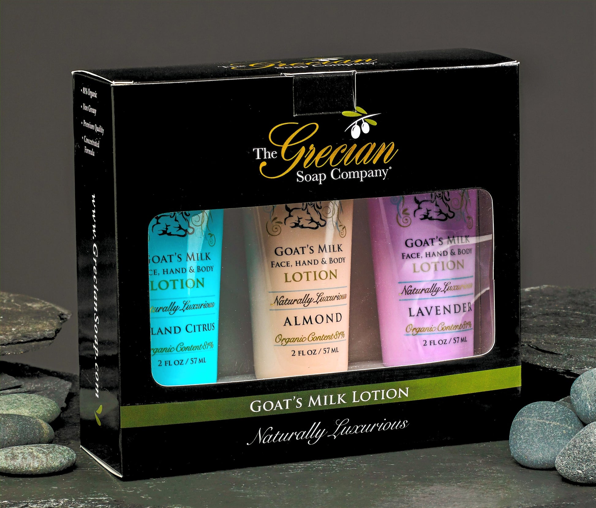 Lot de 3 tubes de lotion de 59 ml aux agrumes des îles. Amande et lavande assorties.